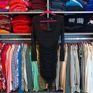 Windsor black ruched mesh long sleeve back zipper closure dress size L